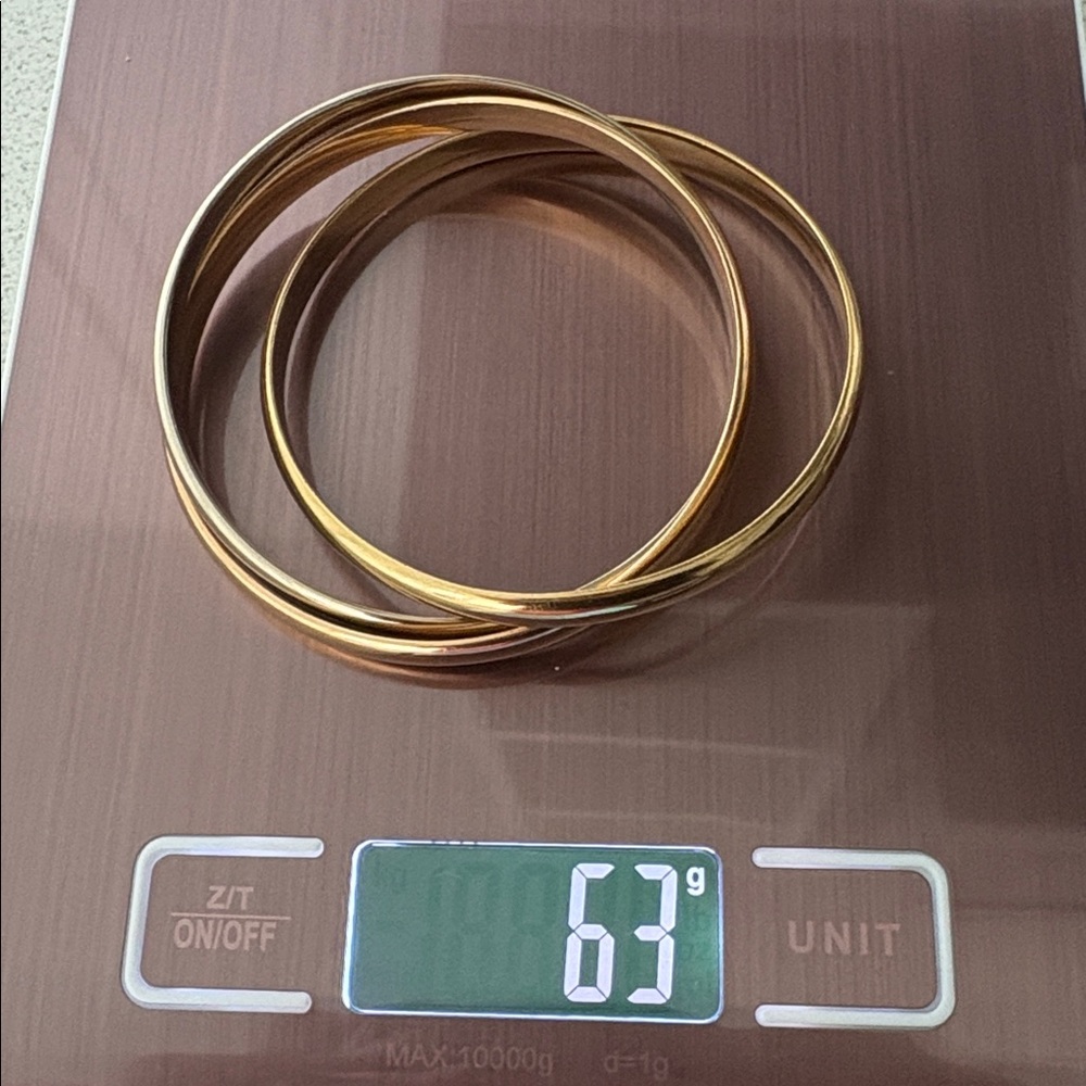 Trinity Bangle Set. Real 18K 3 Tone Gold - Picture 5 of 5